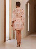 Linen Chic Casual Printed Belt Slim-Waist Shirt Dress