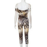 Women Spring/Summer Off Shoulder Print Two Piece Set