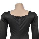 Women Back Slit Cape Sleeve Beaded Elegant Dress