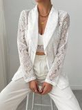 Spring/Summer Women's Fashion Lace Embroidery White Casual Blazer Jacket