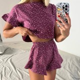 Spring/Summer Fashion Loose and Comfortable Ruffled Star-Print Short Sleeve Shorts Pajamas Women's Home Clothes Set