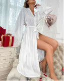 Women lace satin patchwork fur cuffs sexy backless dress Sexy Lingerie