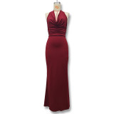 Women Sexy Halter Neck Backless Pile Neck Dress