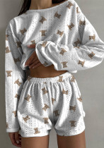 Women's Pajama-Style Two Piece Set Fashionable Slim/Loose Pullover Top & Shorts