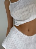 Summer Sexy Knitted Strap Women's Home Clothes Jacquard White Pajamas Two-Piece Shorts Set