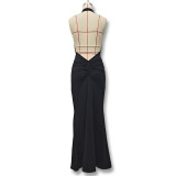Women Sexy Halter Neck Backless Pile Neck Dress