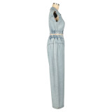 Women Denim Sexy Sleeveless Top and Pants Two Piece Set