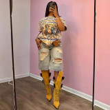 Summer High-Waist Loose Distressed Ripped Denim Straight/Wide-Leg Pants
