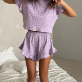 Summer Women's Casual Printed Short Sleeve Round Neck Top Shorts Pajamas Two-Piece Set