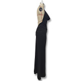 Women Sexy Halter Neck Backless Pile Neck Dress