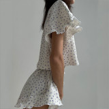 Summer Women's Casual Printed Short Sleeve Round Neck Top Shorts Pajamas Two-Piece Set