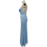 Women Sexy Halter Neck Backless Pile Neck Dress