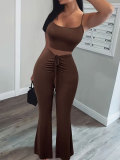 Women sexy suspender crop top and bell bottom pants two piece set