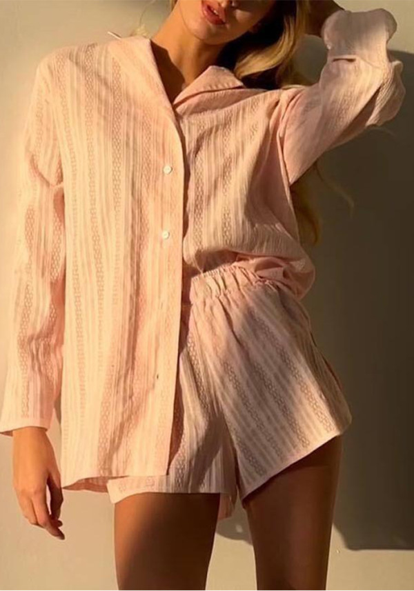 Autumn Women's Fashion Solid Color Shorts & Shirt Casual Home/Outdoor Wear Set
