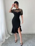 Women's Mesh Jacquard Asymmetrical Slim-Waist Party Dress