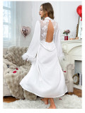 Women lace satin patchwork fur cuffs sexy backless dress Sexy Lingerie