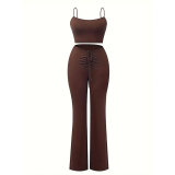Women sexy suspender crop top and bell bottom pants two piece set