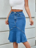 Women Patchwork Bell Bottom Fishtail Stretchy Skirt