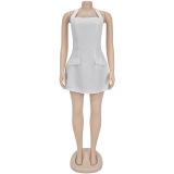 Women Off Shoulder Halter Neck Backless Dress