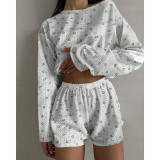 Women's Pajama-Style Two Piece Set Fashionable Slim/Loose Pullover Top & Shorts