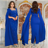 Women Back Slit Cape Sleeve Beaded Elegant Dress