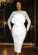 Long-Sleeved Lace Wedding Bow Party Dress