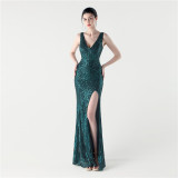 Women Fishbone Lace-Up Dinner Fishtail Backless Evening Dress