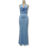 Women Sexy Halter Neck Backless Pile Neck Dress