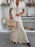 Women Turndown Collar Patchwork Contrast Bodycon Short Sleeve Knitting Dress