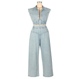 Women Denim Sexy Sleeveless Top and Pants Two Piece Set