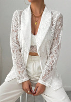 Spring/Summer Women's Fashion Lace Embroidery White Casual Blazer Jacket