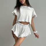 Summer Women's Casual Printed Short Sleeve Round Neck Top Shorts Pajamas Two-Piece Set