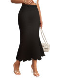 Women elegant knitting jacquard stretchy bodycon fishtail skirt