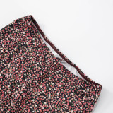 Women Spring Summer Sexy Slash Shoulder Print Top and Cropped Pants Two Piece Set