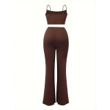 Women sexy suspender crop top and bell bottom pants two piece set