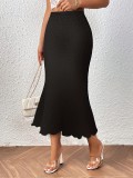 Women elegant knitting jacquard stretchy bodycon fishtail skirt