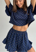 Spring/Summer Fashion Loose and Comfortable Ruffled Star-Print Short Sleeve Shorts Pajamas Women's Home Clothes Set