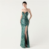 Women Beaded Sequined Wrap Dinner Party Evening Dress