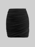 Women elegant stretchy mesh sexy pleated bodycon skirt