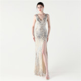 Women Fishbone Lace-Up Dinner Fishtail Backless Evening Dress