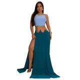 Women's Solid Color Sexy Low-Back High-Slit Contrast Dress