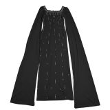 Women Back Slit Cape Sleeve Beaded Elegant Dress