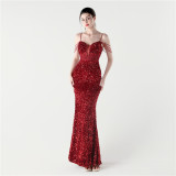 Women Fishbone Beaded Beaded Applique Dinner Evening Dress