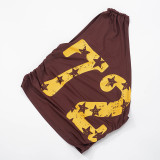 Women Spring Summer Sexy Slash Shoulder Print Top and Cropped Pants Two Piece Set