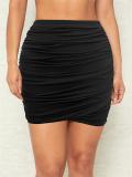 Women elegant stretchy mesh sexy pleated bodycon skirt