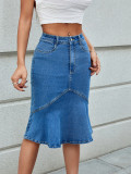 Women Patchwork Bell Bottom Fishtail Stretchy Skirt