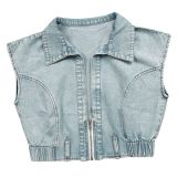 Women Denim Sexy Sleeveless Top and Pants Two Piece Set