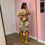 Summer High-Waist Loose Distressed Ripped Denim Straight/Wide-Leg Pants