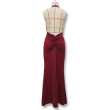 Women Sexy Halter Neck Backless Pile Neck Dress