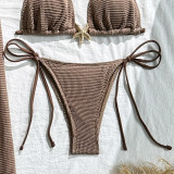 Solid Color Mesh Long Skirt Starfish Bikini Three-Piece Swimsuit